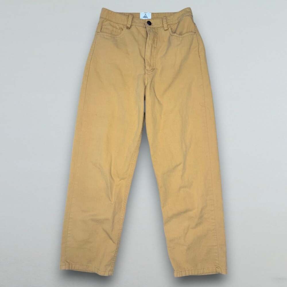 High Rise Wide Leg Soft Denim Jeans Mustard Yellow 100% Cotton 24 Waist